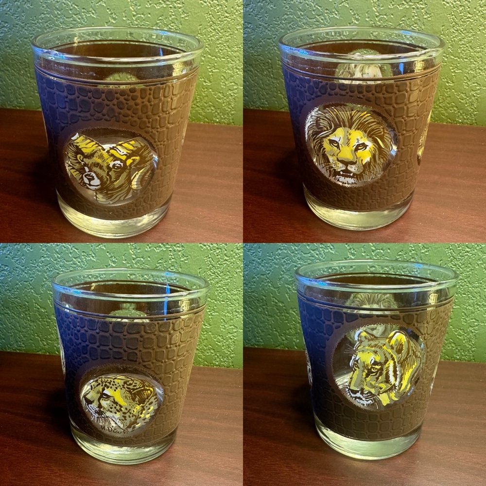 Libbey M. Dia Safari Rocks Vintage Embossed faux Leather Tumbler Glasses